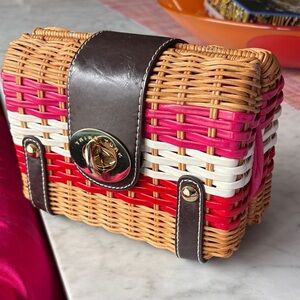 Trina Turk Woven Mini straw Bag in Pink, Red, and White
